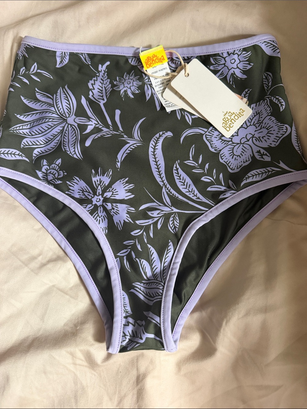 NWT Agua Bendita High-Waist Bikini Bottom in forest green and Lavender Floral